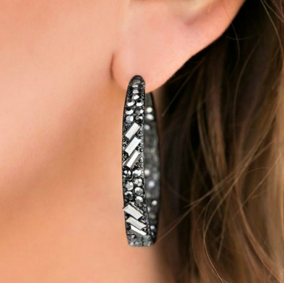 paparazzi Jewelry Paparazzi Gunmetal Glitz Hoop Earrings Poshmark